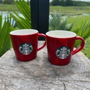 2 Starbucks 3 oz Espresso Red Ceramic Mini Coffee Mug Cup Holidays 2014